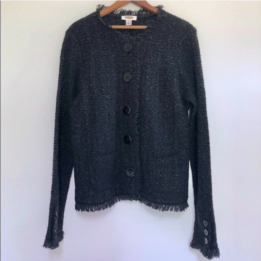 Talbots Black Cardigan Sweater Classic Knit  Size Medium